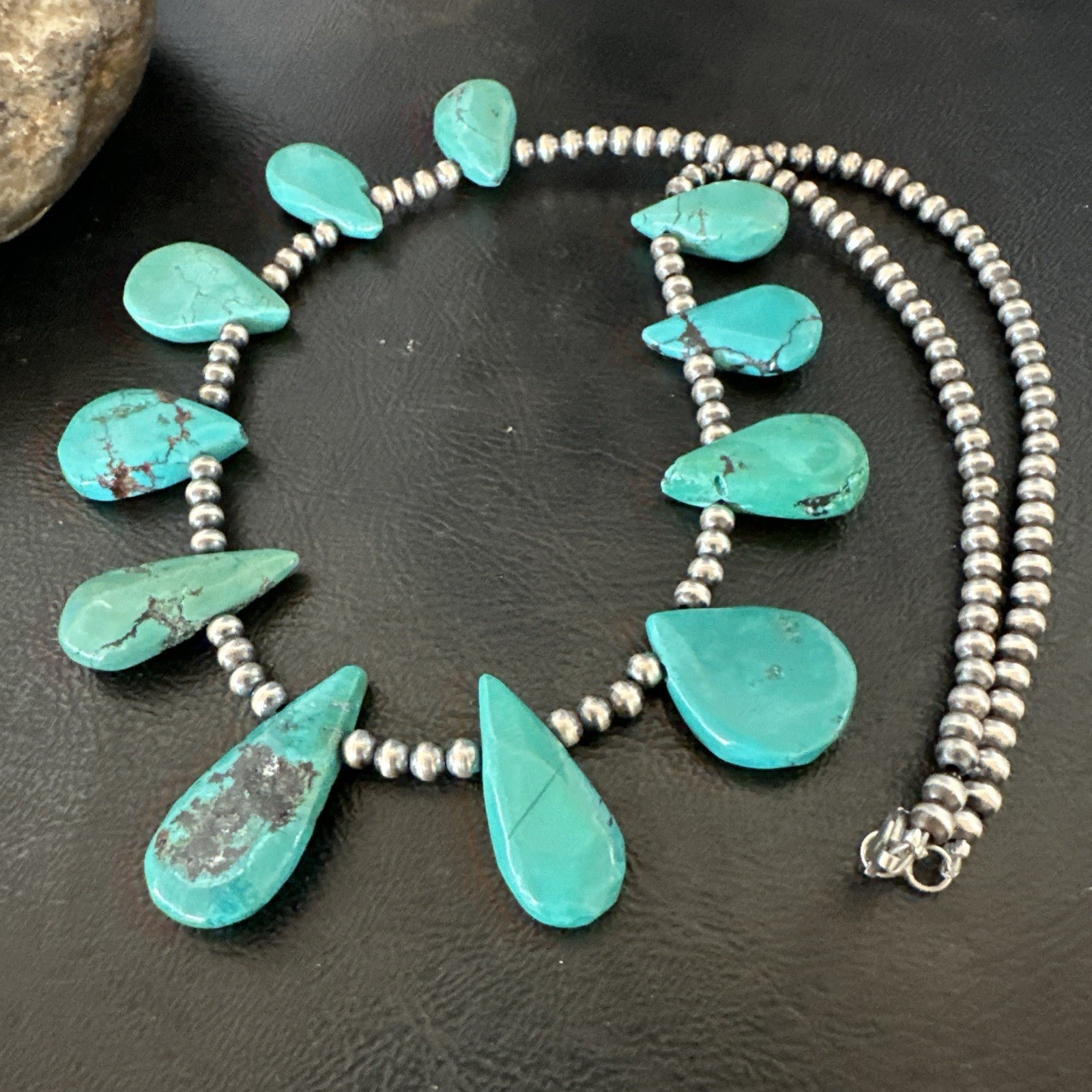 Blue Turquoise Navajo Pearls Sterling Silver  20" Necklace 19509