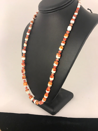 Red Spiny Oyster Navajo Pearls Sterling Silver Necklace 24" 08491