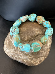Men's Women's Blue Turquoise Stretch Stone Friendship Bracelet 7" | Authentic Native American Handmade | 18866