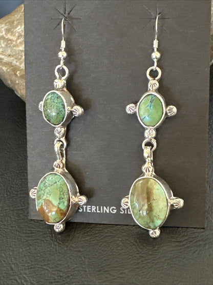 Native Navajo Green Turquoise Sterling Silver Dangle Earrings 2” 17695