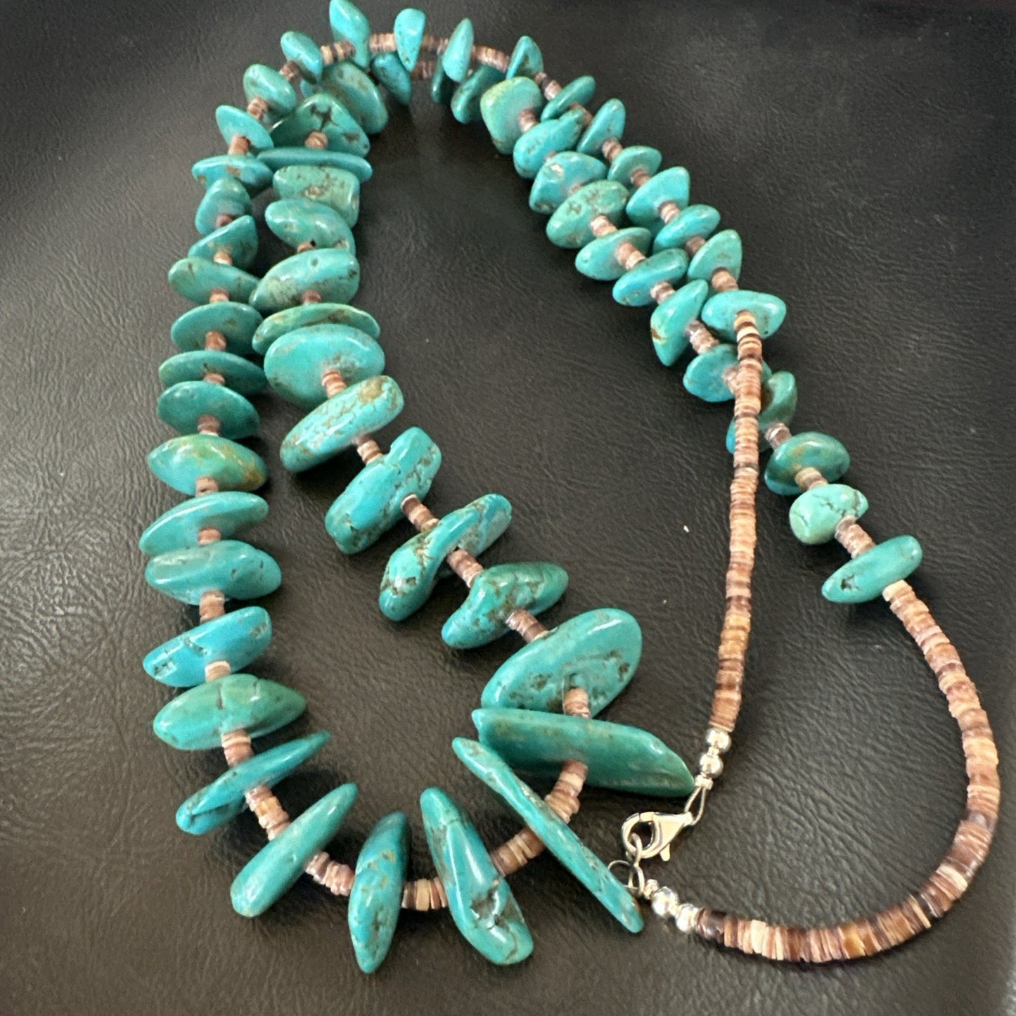 XL Navajo Kingman Turquoise Shell Heishi Sterling Silver Bead 35” Necklace 19634