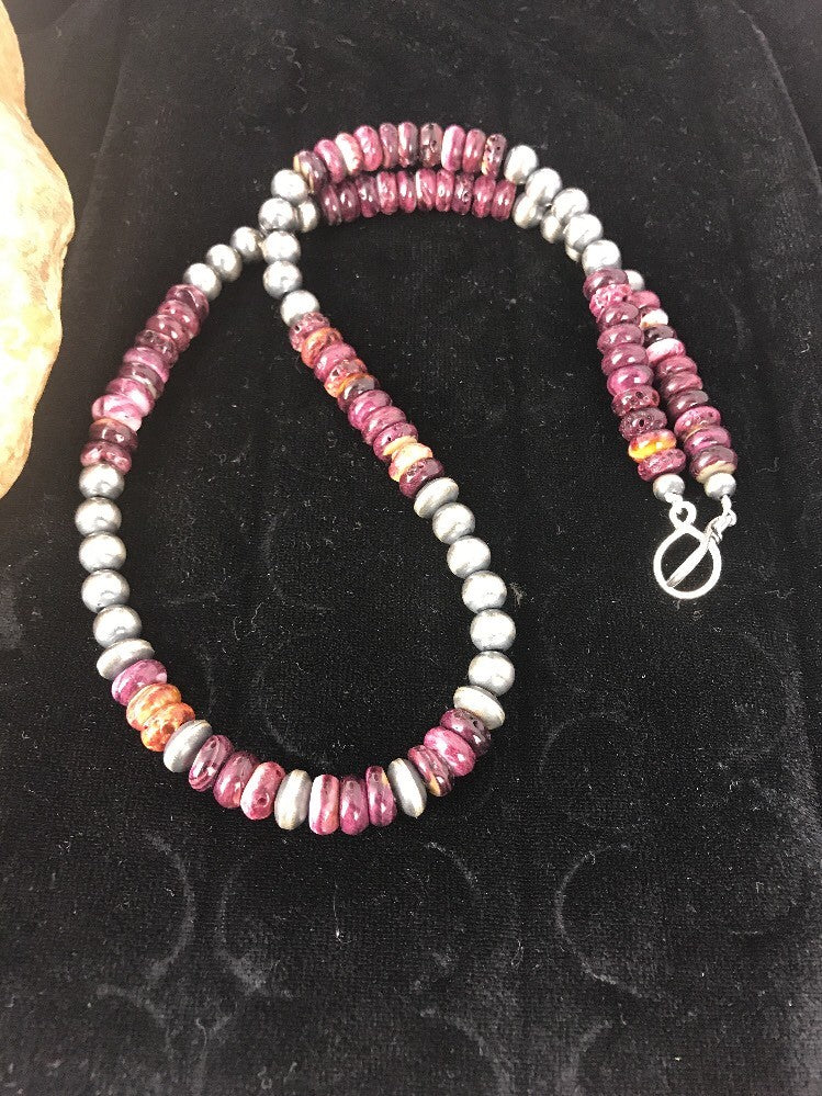 Navajo Sterling Silver Beads Purple Spiny Oyster 8 mm Bead Necklace 99507