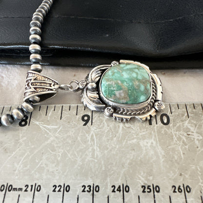 WoMens Navajo Sterling Silver  Green Royston Turquoise Necklace Pendant 19365