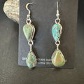 Green Royston Turquoise Navajo Dangle Earrings | Sterling Silver | Authentic Native American Handmade | 19416