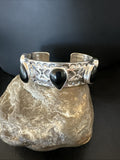 Men's Women's Navajo Black Onyx Cluster Cuff Bracelet 7.5" | Sterling Silver | Authentic Native American Handmade | 19433