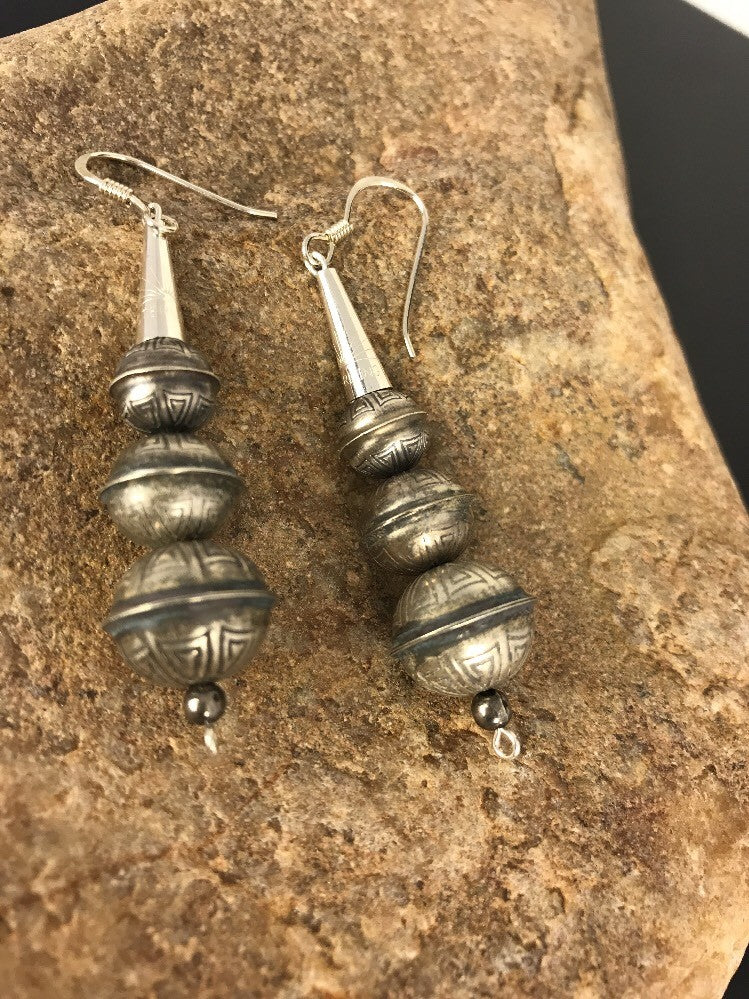 Handmade Native American Sterling Silver Beaded Earrings 1.5” 10053