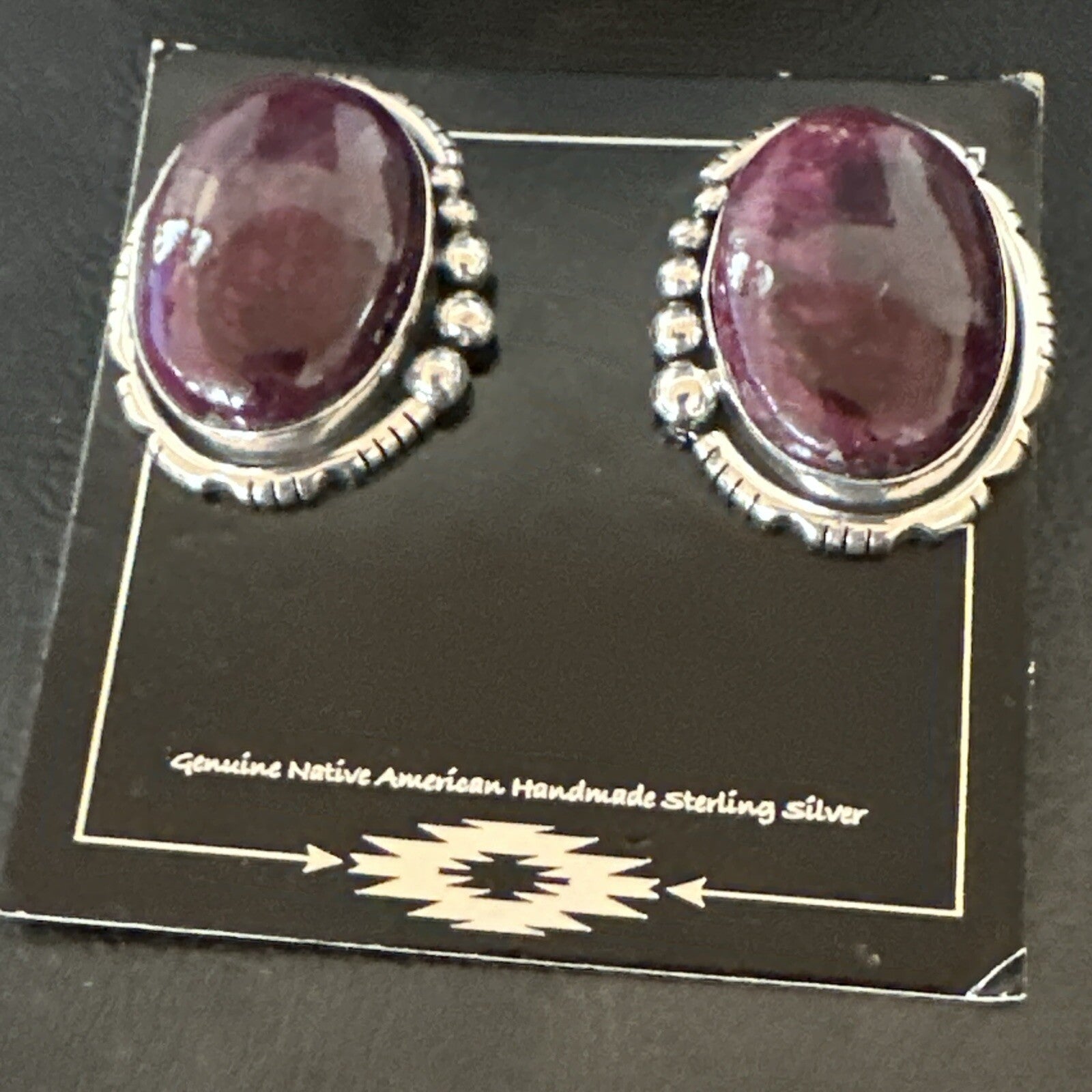 Purple Spiny Oyster Navajo Sterling Silver Stud Post Earrings 1" 18739