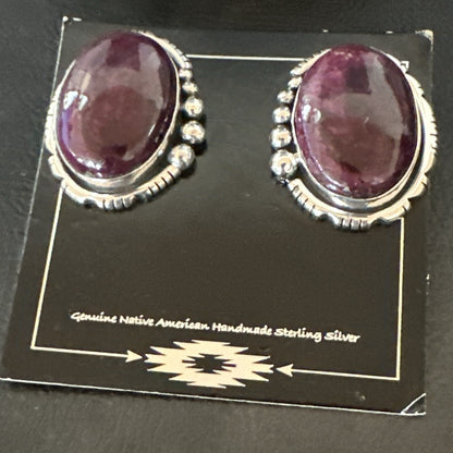 Purple Spiny Oyster Navajo Sterling Silver Stud Post Earrings 1" 18739