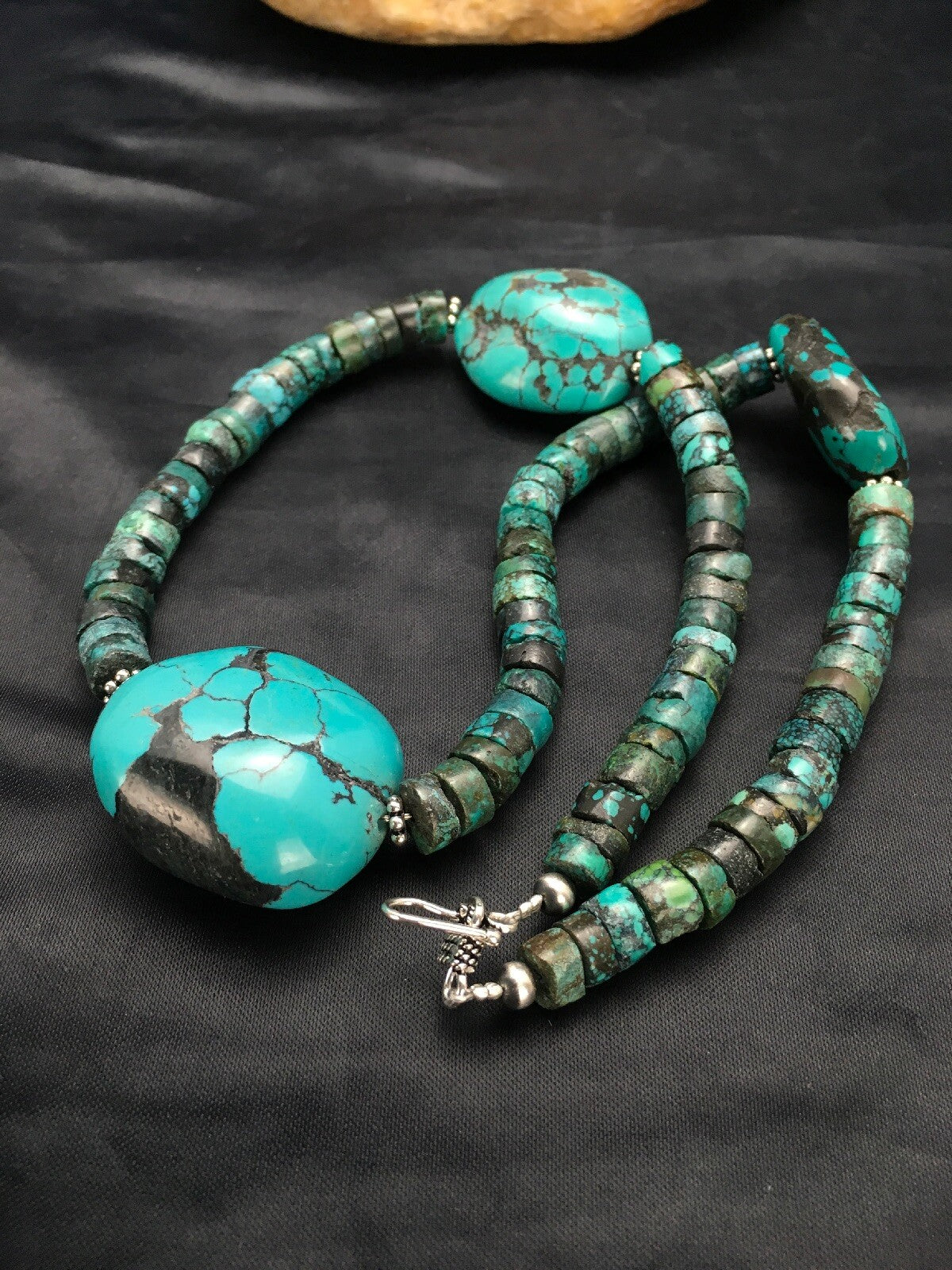 Turquoise Heishi Chunky Navajo Sterling Silver Necklace 20" 02959