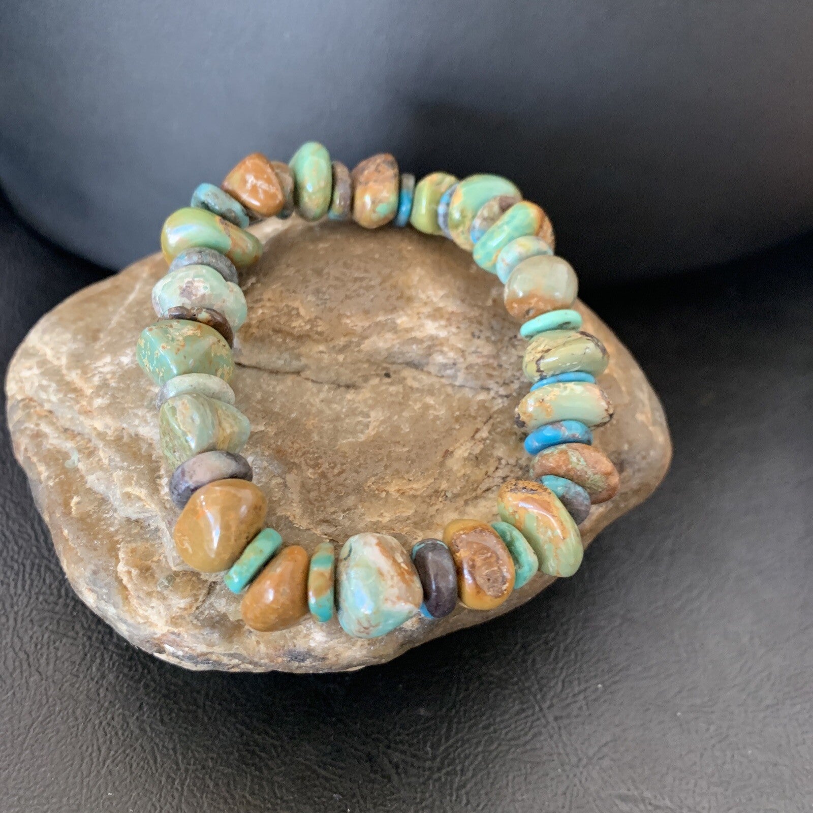 Womens Blue Green Turquoise Stretch Stone Friendship Bracelet 11822