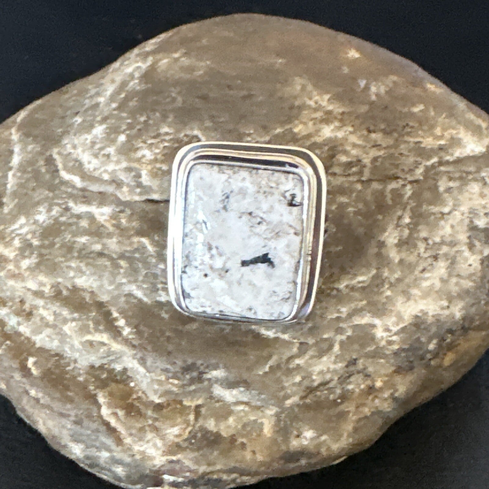 Navajo Sterling Silver White Buffalo Turquoise Ring Size 8.5 19307