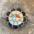 Mother Of Pearl Turquoise Spiny Inlay Zuni 2 Sided Pendant | Sterling Silver | Authentic Native American Handmade | 1682