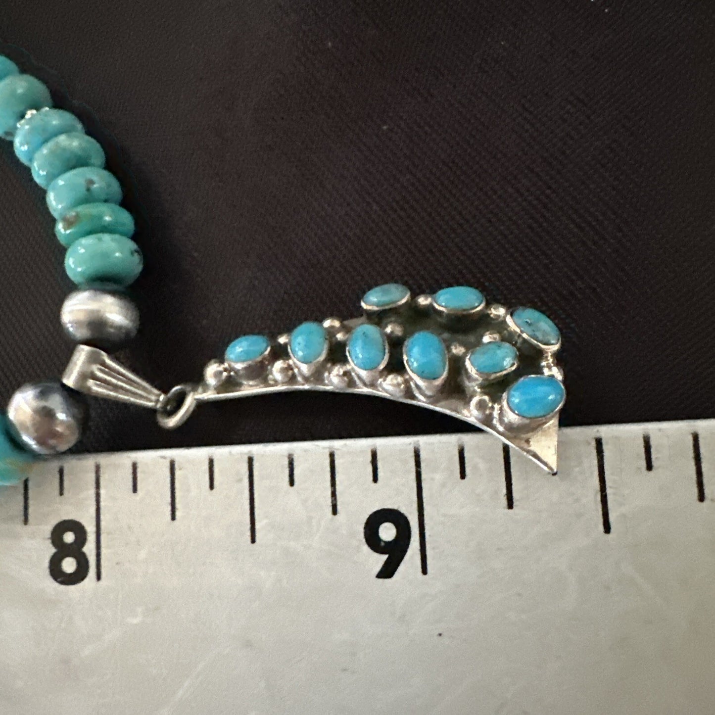 Mens Blue Turquoise Cluster Pendant Navajo Pearls Sterling Silver Necklace 17895