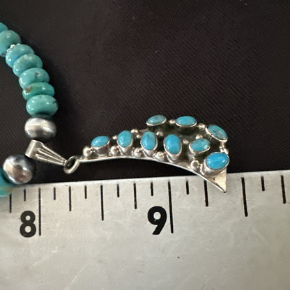 Mens Blue Turquoise Cluster Pendant Navajo Pearls Sterling Silver Necklace 17895