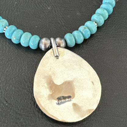 Mens Blue Turquoise BearPaw Pendant Navajo Pearls Sterling Silver Necklace 17880