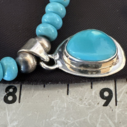 WoMens Blue Kingman Turquoise Pendant Navajo Sterling Silver Necklace 21" 19055