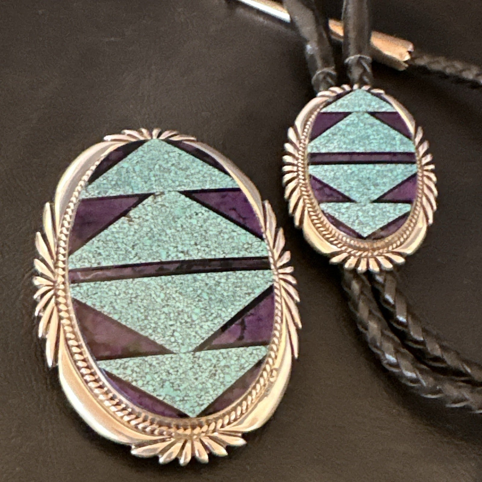 Navajo Mens BoloTie Belt Buckle Ranger Blue Turquoise Sterling Silver 19156