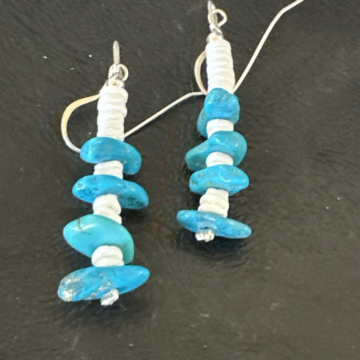 Navajo Blue Kingman Turquoise Nugget Bead Sterling Silver Earrings 17845
