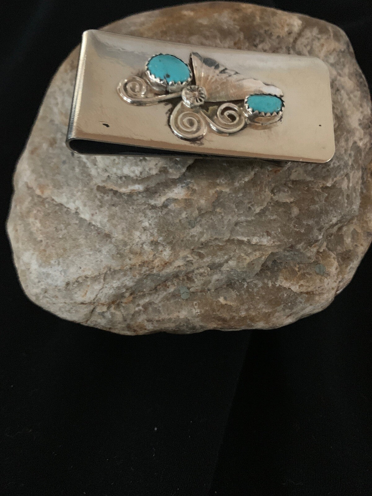 Mens Turquoise Navajo Stainless Sterling Silver Money Clip 02732