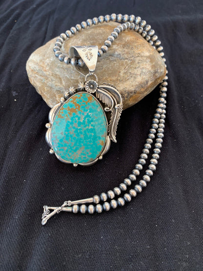 Mens Turquoise #8 Pendant Navajo Sterling Silver Beads Necklace 04619