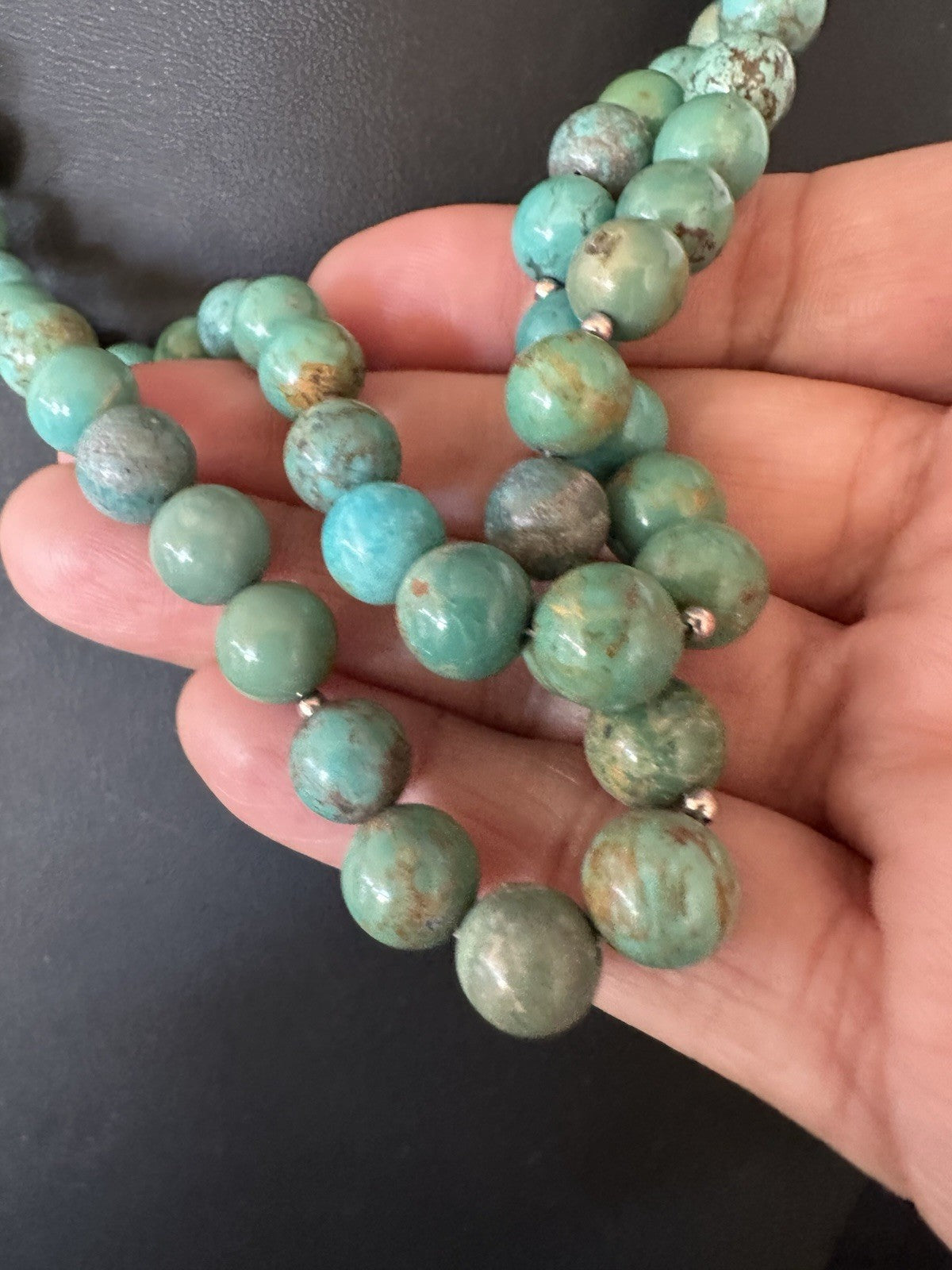 Native Turquoise Bead 2 Strand Navajo Sterling Silver Necklace 22” 19464