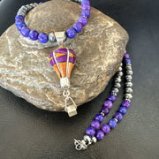 Balloon Orange Spiny Purple Pendant Navajo Necklace 22" | Sterling Silver | Authentic Native American Handmade | 18344