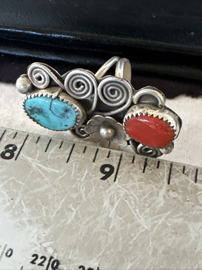 Cluster Kingman Turquoise Purple Spiny Navajo Sterling Silver Ring Sz 6.5 19765