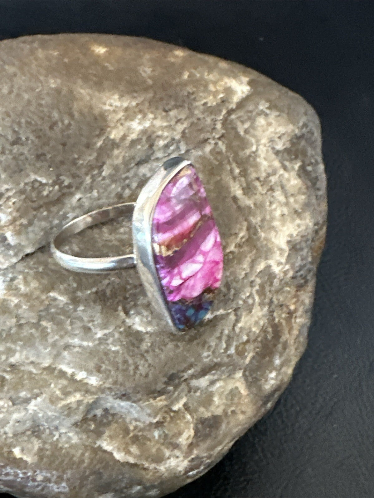 Blue Turquoise Purple Spiny Oyster Navajo Sterling Silver Ring Size 10 18202
