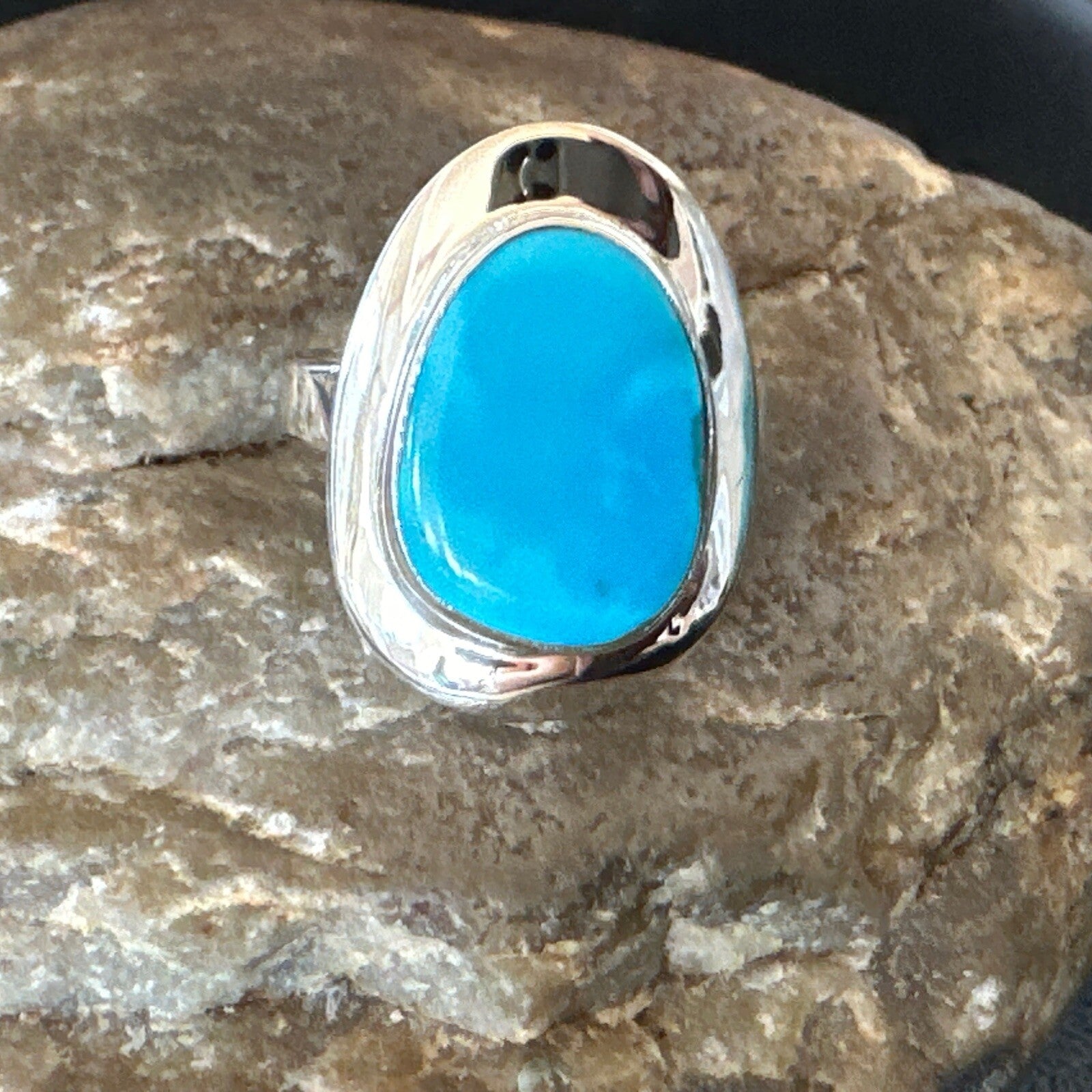 Southwestern Sterling Silver Blue Kingman Turquoise Ring Size 8 18523