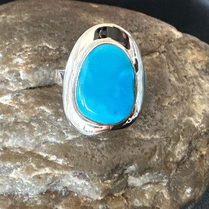 Southwestern Sterling Silver Blue Kingman Turquoise Ring Size 8 18523