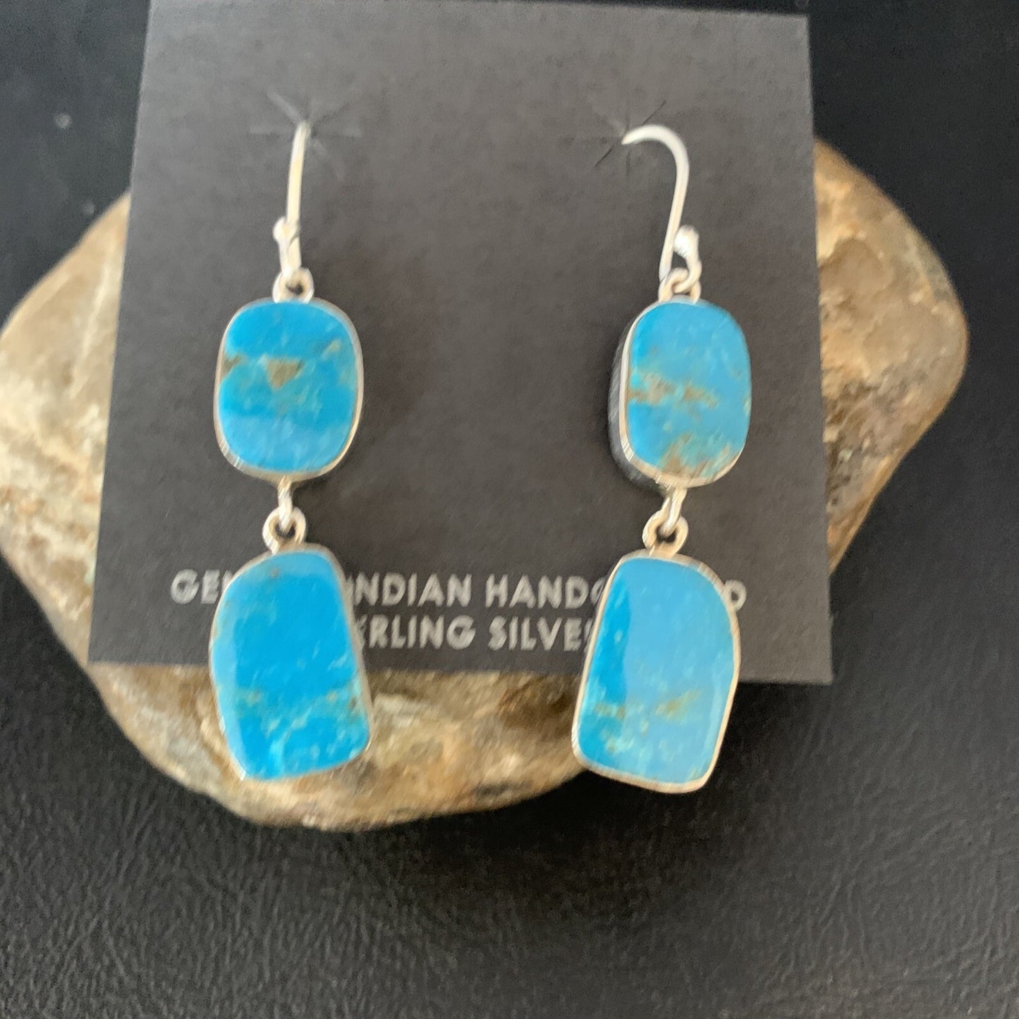 Kingman Turquoise Handmade Navajo Sterling Silver Dangle Earrings 1.5" 14010