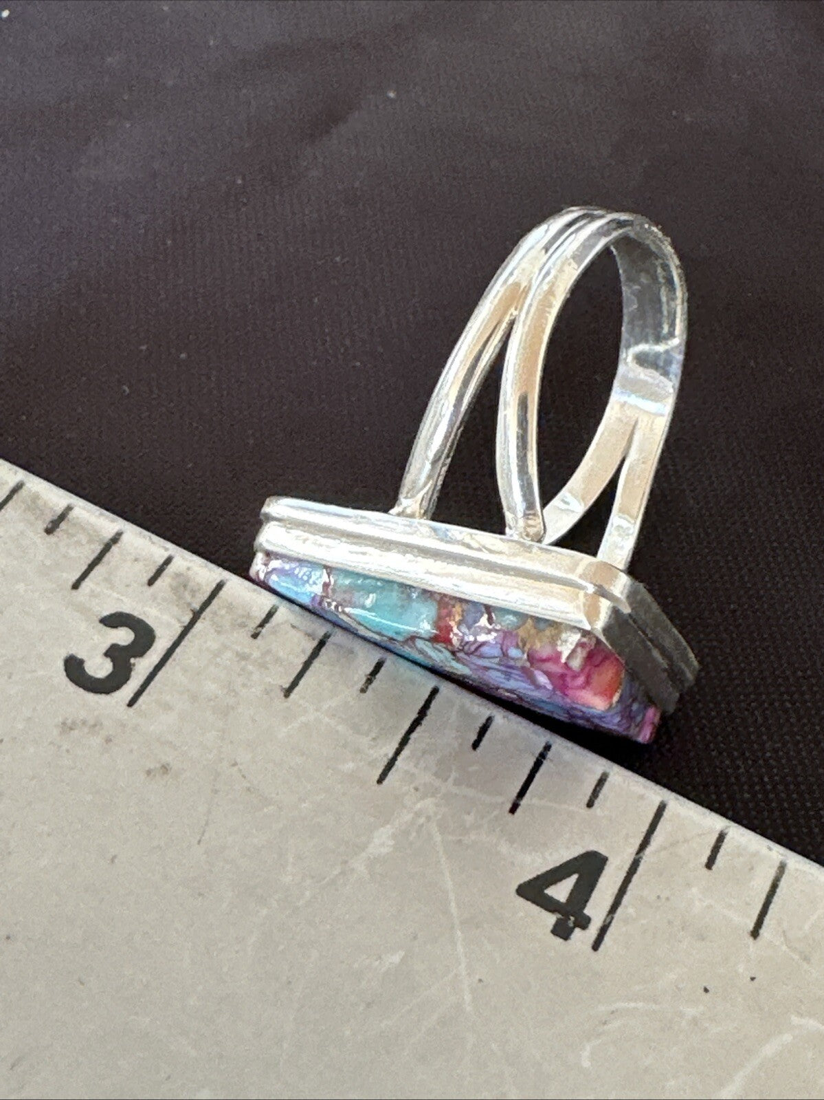 Blue Turquoise Spiny Oyster Southwestern Sterling Silver Ring Size 9 18544