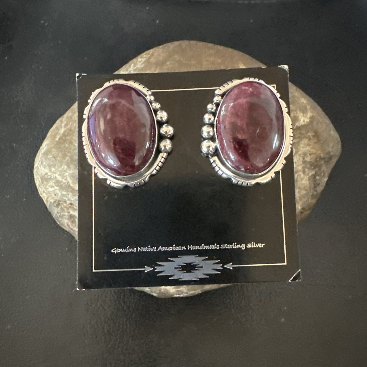 Purple Spiny Oyster Navajo Sterling Silver Stud Post Earrings 1" 18739