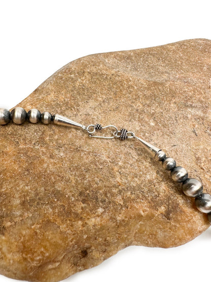 Native American 6mm Sterling Silver Navajo Pearls 16" Hook & Eye Cone Necklace