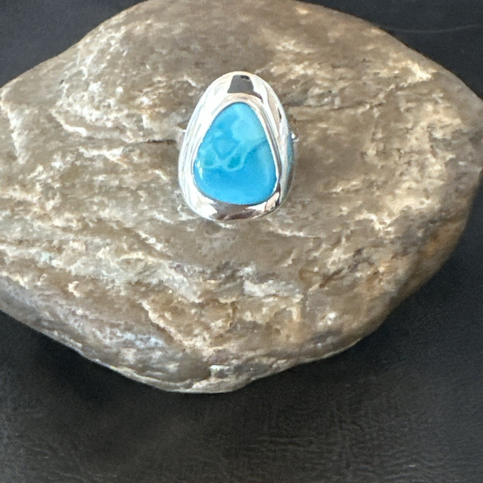 Southwestern Sterling Silver Blue Kingman Turquoise Ring Size 7 18507