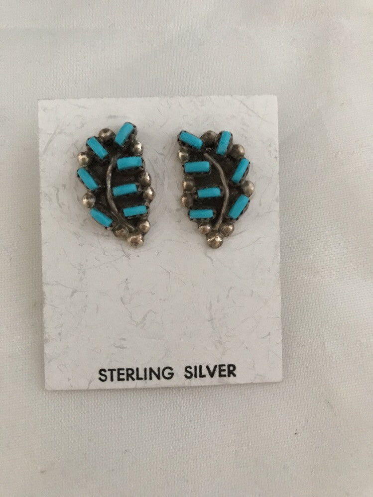 Turquoise Petite Point Zuni Sterling Silver Earrings 01607