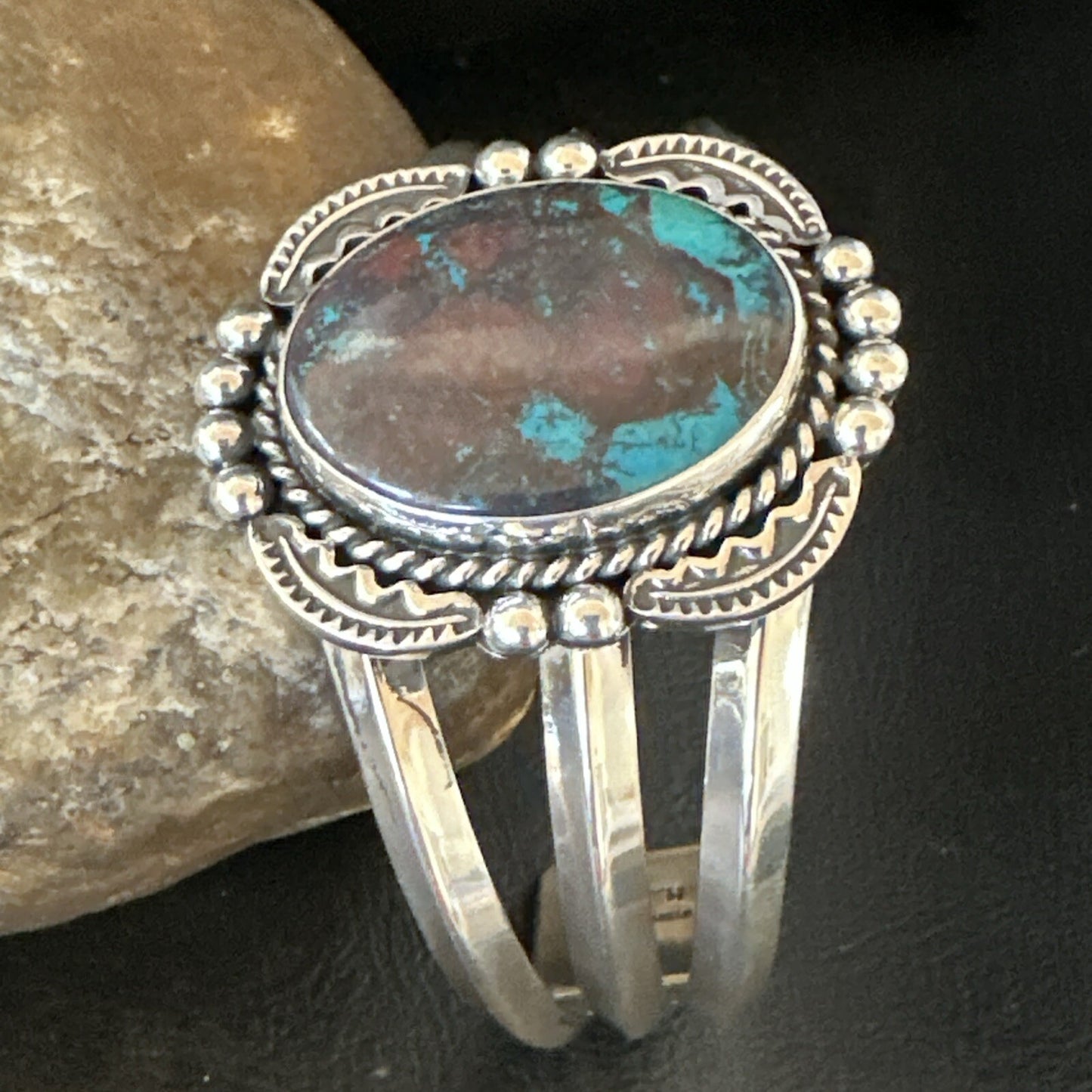 Navajo Blue TURQUOISE Stamped Sterling Silver Cuff Bracelet 18715