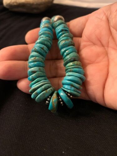 Navajo Blue Turquoise Graduated Necklace Sterling Silve 18" 4663