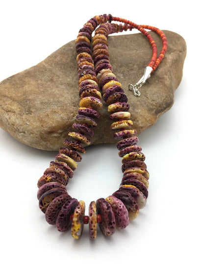 USA Mens Purple Spiny Oyster Bead Navajo Sterling Silver Necklace 28" 4256