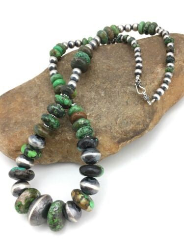 Navajo Turquoise Necklace Graduated Sterling Silver 25" 4773