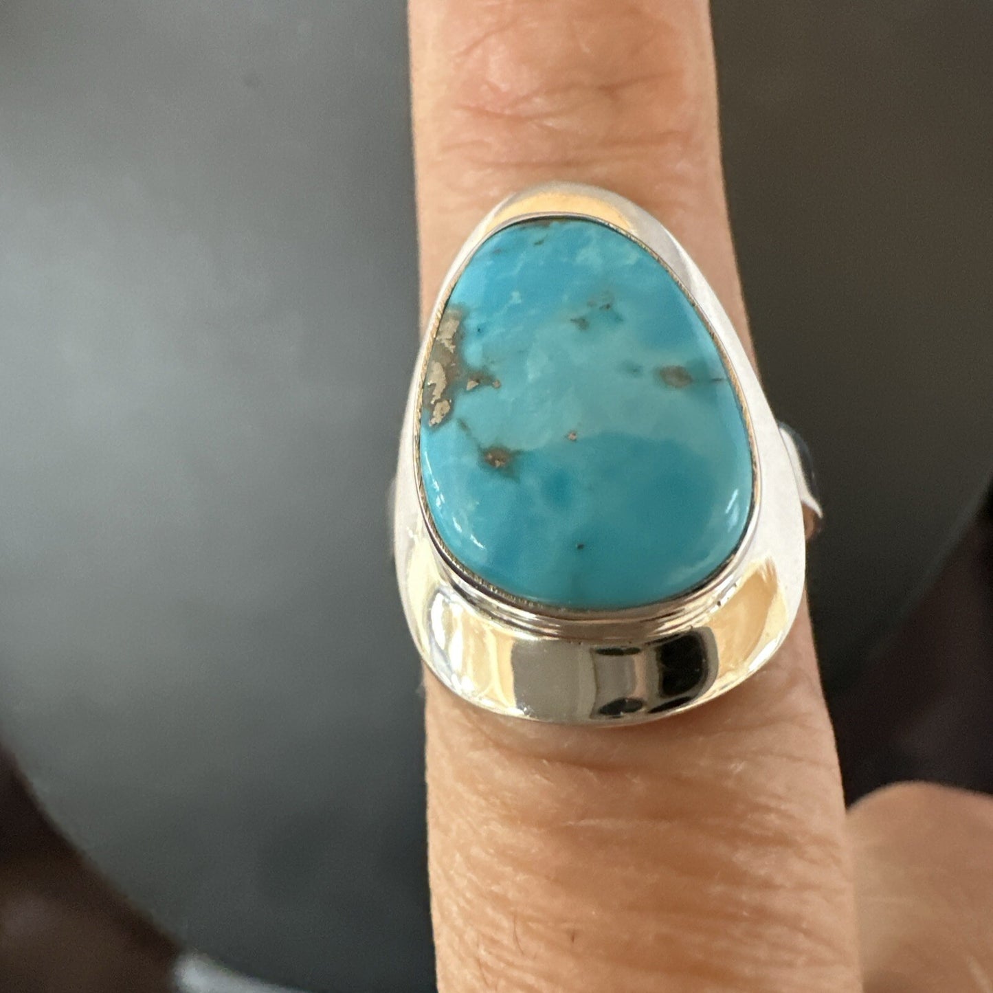 Southwestern Sterling Silver Blue Kingman Turquoise Ring Size 8 18517