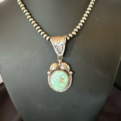 Navajo Sterling  Green Royston Turquoise Necklace Pendant 19356