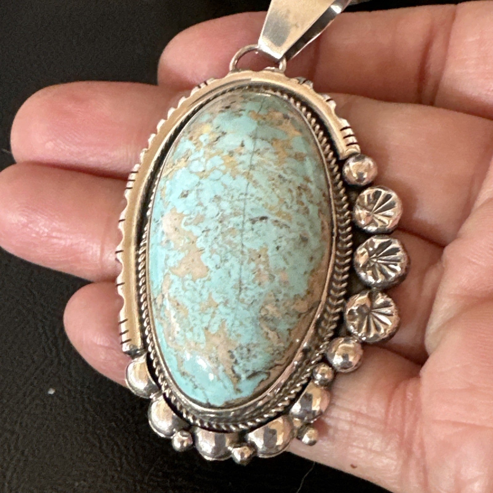 XL Men Women Blue Royston Turquoise Pendant Navajo Sterling Yazzie 19524