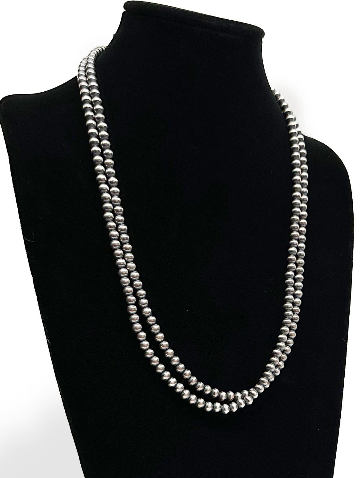 Native American 6mm Sterling Silver Navajo Pearls 66" Single Strand Necklace