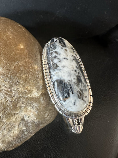 White Buffalo Turquoise Navajo Sterling Silver Cuff Bracelet 7" 19392