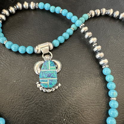 Blue Opal Pendant Turquoise Navajo Sterling Silver Necklace 23" 18736