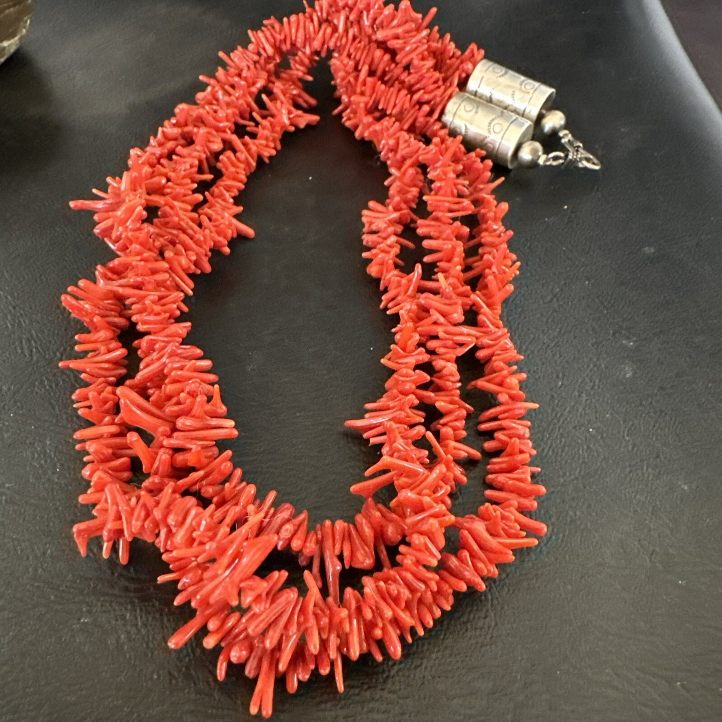 Navajo Indian 3S Red Natural Branch Coral Sterling Silver Necklace 17710