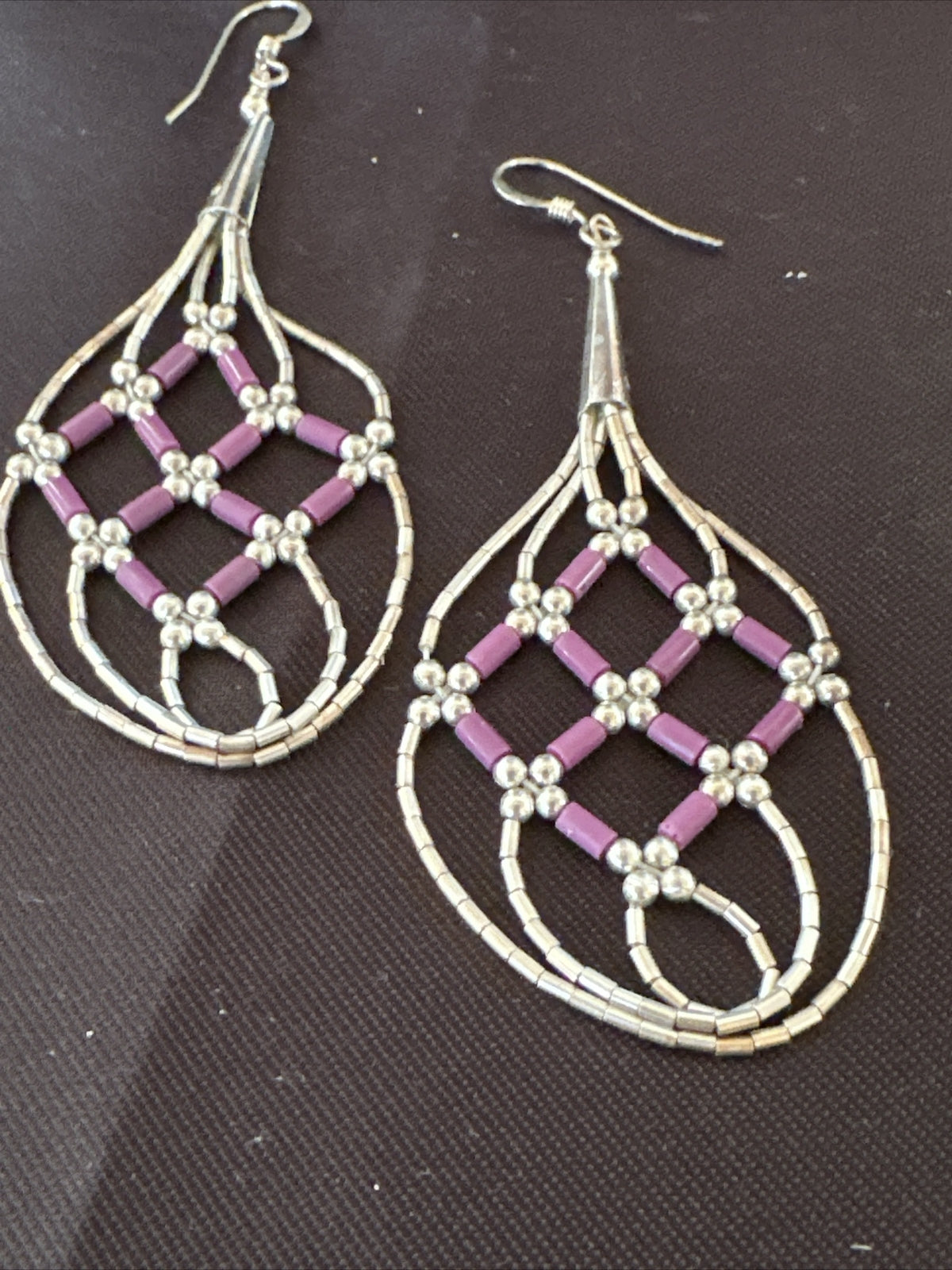 Stone 3 Strand Heishi Liquid Sterling Silver Dangle Earrings 17738