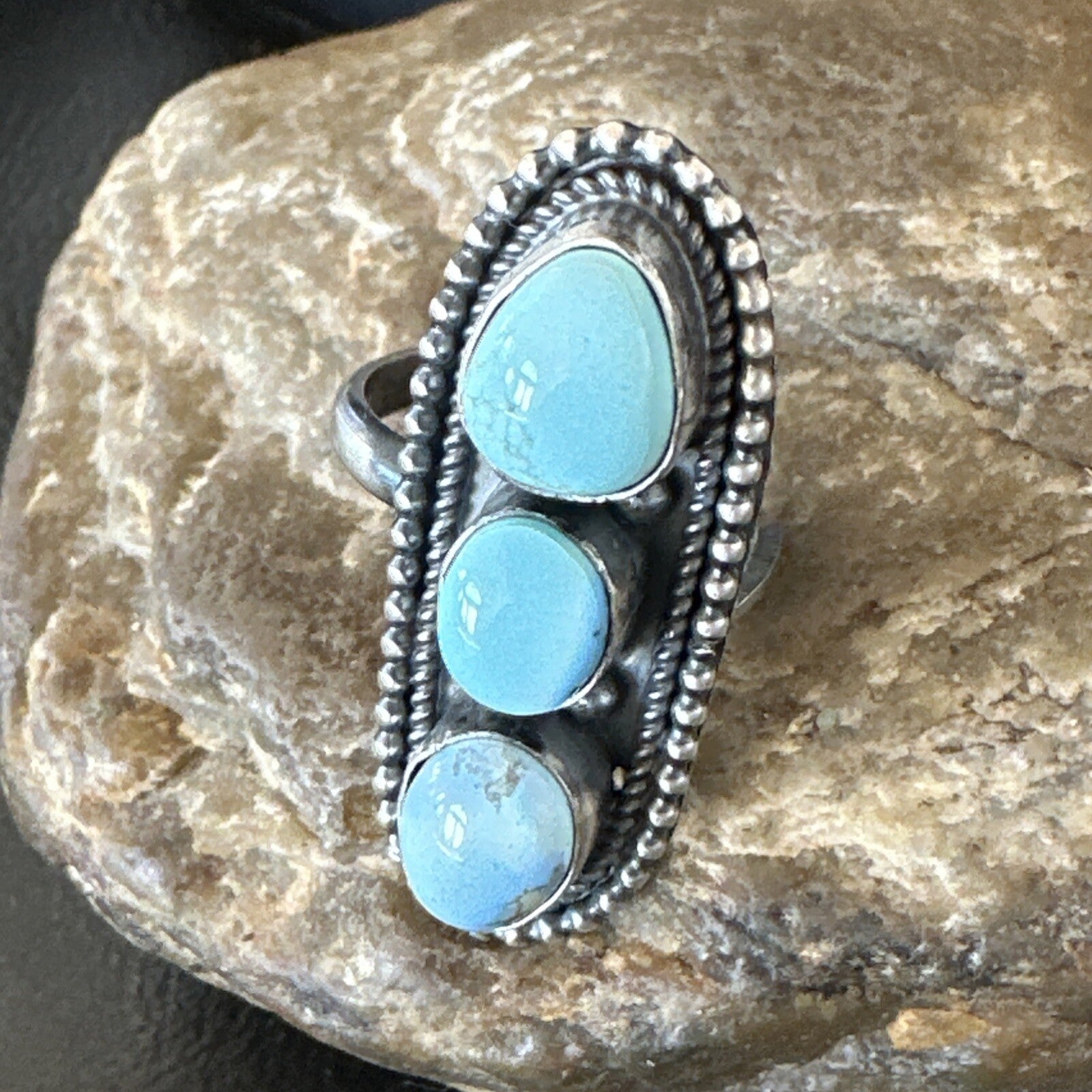 Women Blue Dry Creek Turquoise Navajo Sterling Silver Ring Sz 8 18616