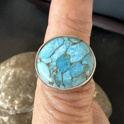 Blue Turquoise#8 Southwestern Sterling Silver Ring Size 7 19741